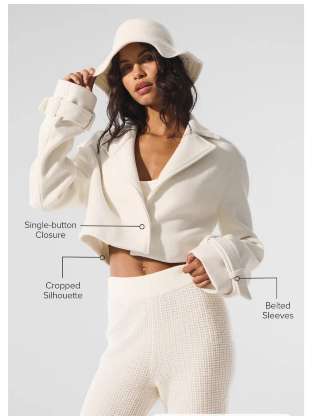 ALO Yoga Cropped Single-Button Jacket in Cream